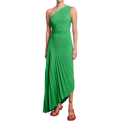 Avencea - Elegant Pleated Dress with Asymmetrical Hem