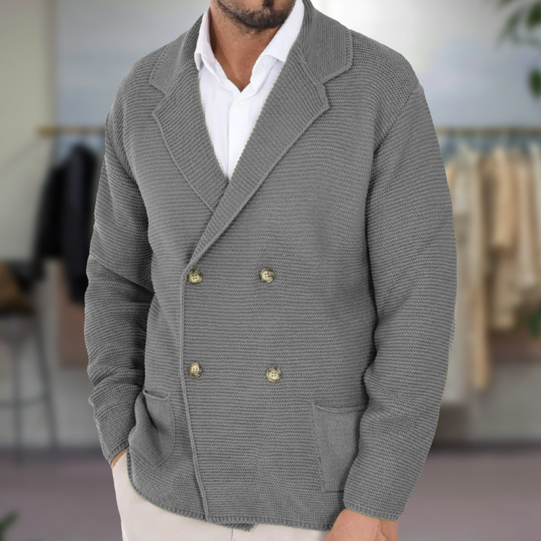 Men’s Cardigan – Wool Blend – Regular Fit – Double-Breasted – Blazer Lapel – Ribbed Knit
