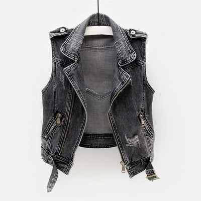 Raven Denim Biker Vest