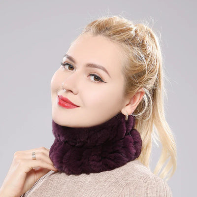 Women Real Fur Handmade Stretch Fur Scarf Knit Genuine Rex Rabbit Fur Headbands Girls Natural Fur Ring Cowl Snood Scarves Winter