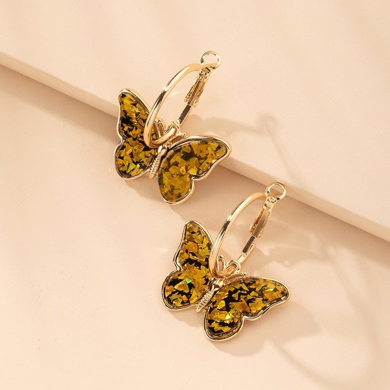 Earrings with hand-painted enamel butterflies