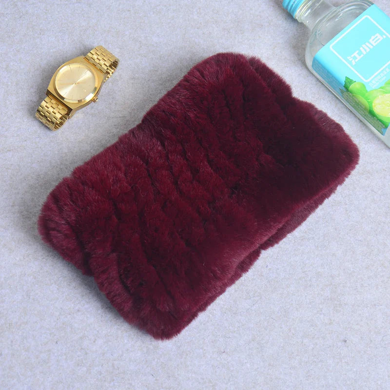 Women Real Fur Handmade Stretch Fur Scarf Knit Genuine Rex Rabbit Fur Headbands Girls Natural Fur Ring Cowl Snood Scarves Winter