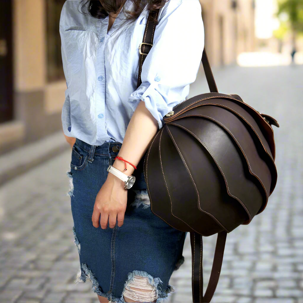 Leather Backpack Beetle Style Women Rucksack