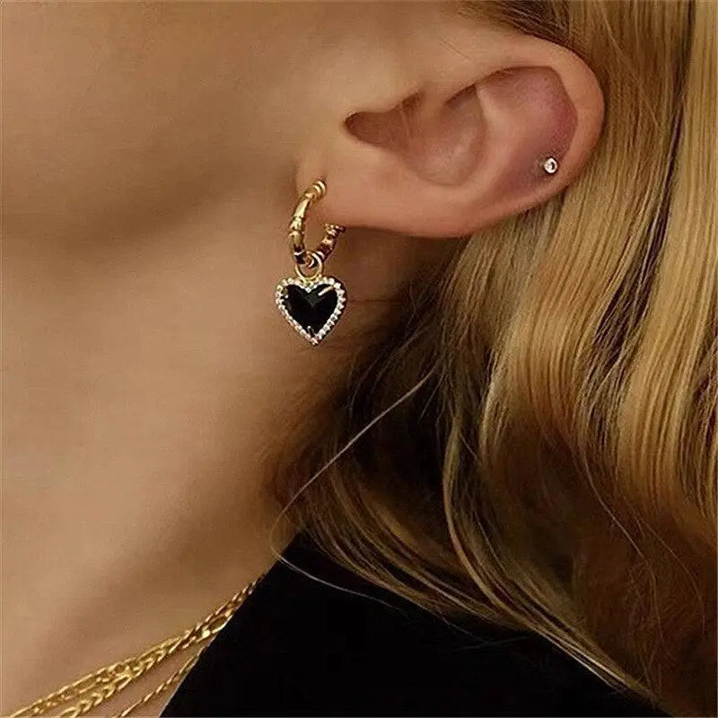 Black Heart Earrings in Gold