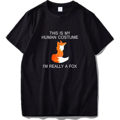 Fox T shirt EU Size This Is My Human I'm Really A Fox Funny Cute Animal Black 100% Cotton Tshirt