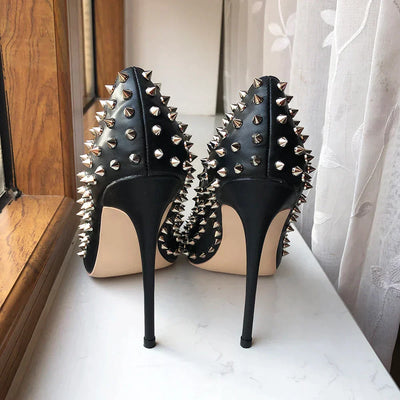 Avencea | Silver Spike Stiletto Heels