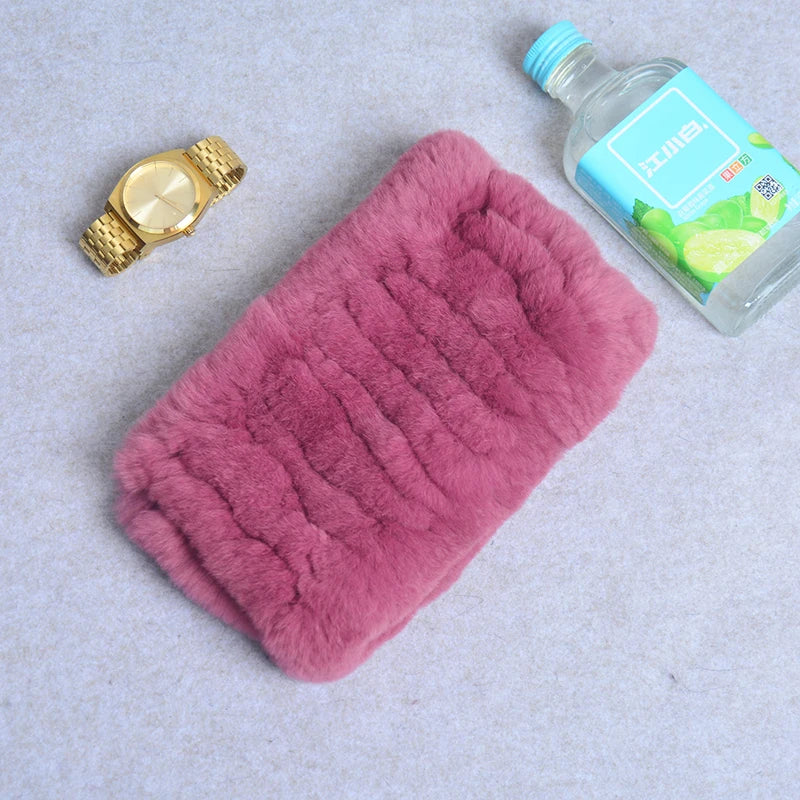 Women Real Fur Handmade Stretch Fur Scarf Knit Genuine Rex Rabbit Fur Headbands Girls Natural Fur Ring Cowl Snood Scarves Winter