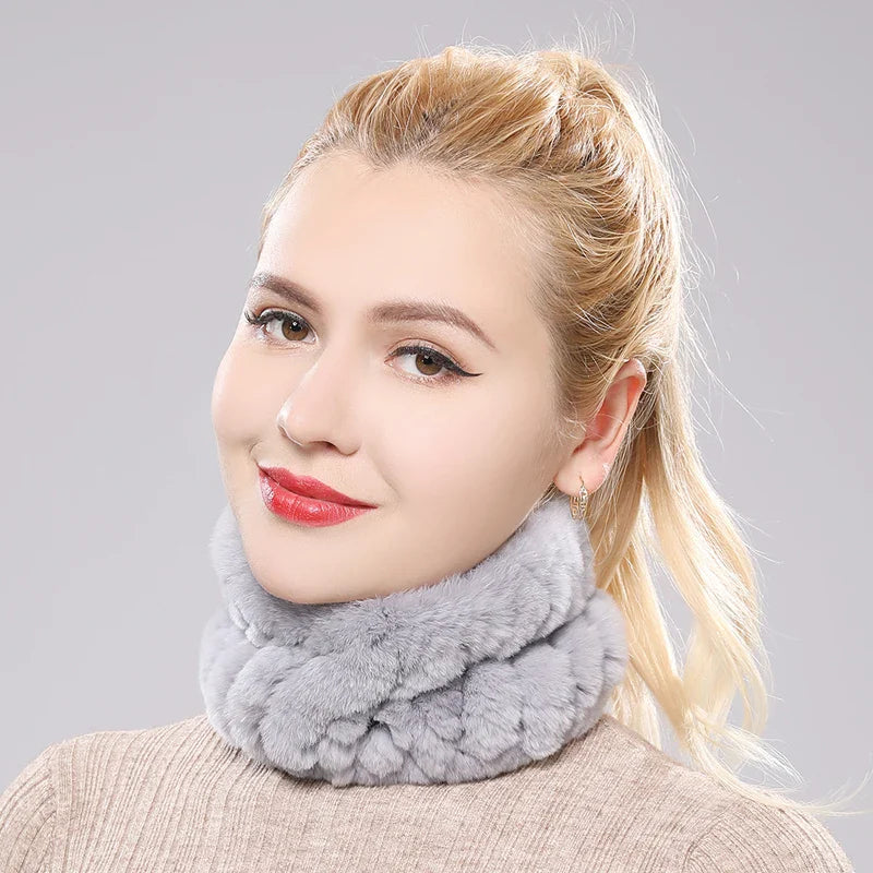 Women Real Fur Handmade Stretch Fur Scarf Knit Genuine Rex Rabbit Fur Headbands Girls Natural Fur Ring Cowl Snood Scarves Winter