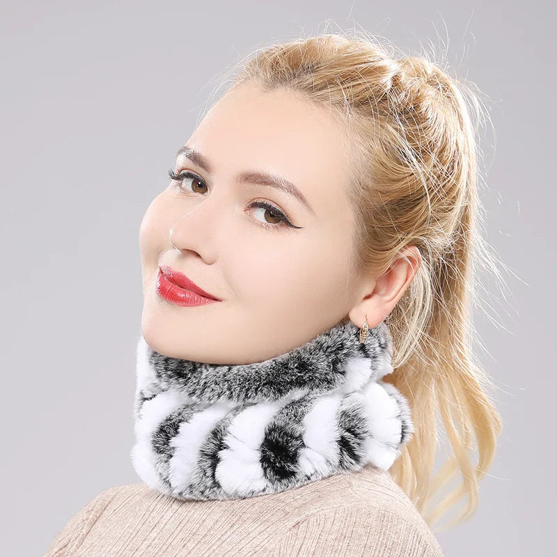 Women Real Fur Handmade Stretch Fur Scarf Knit Genuine Rex Rabbit Fur Headbands Girls Natural Fur Ring Cowl Snood Scarves Winter
