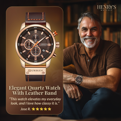 Elegant Quartz Watch with Leather Band