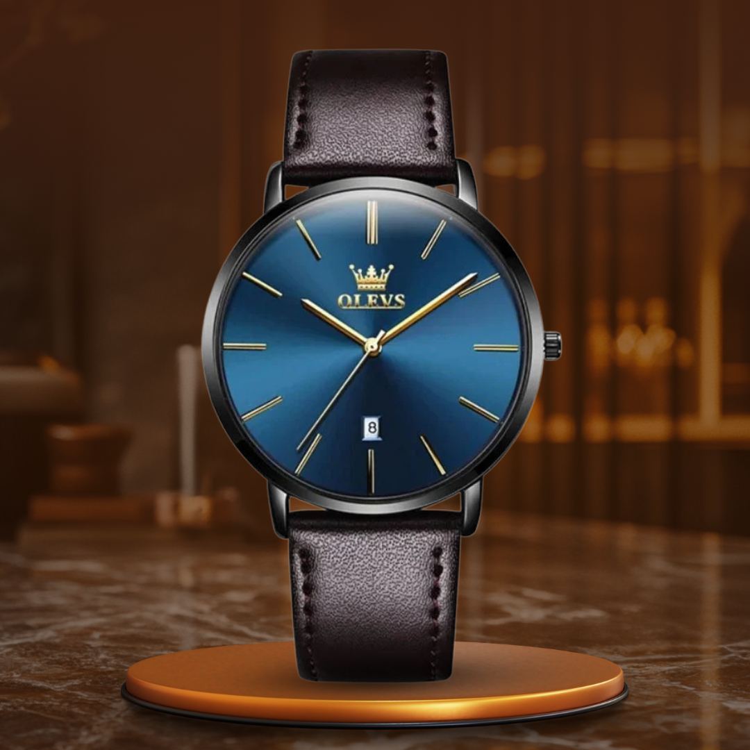 Leather Band Car Date Watch