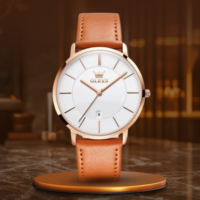 Leather Band Car Date Watch