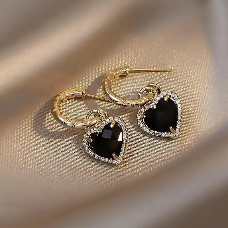 Black Heart Earrings in Gold