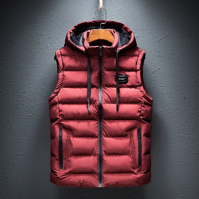 Men’s Hooded Vest – Quilted Insulated – Regular Fit – Zipper Front – Detachable Hood
