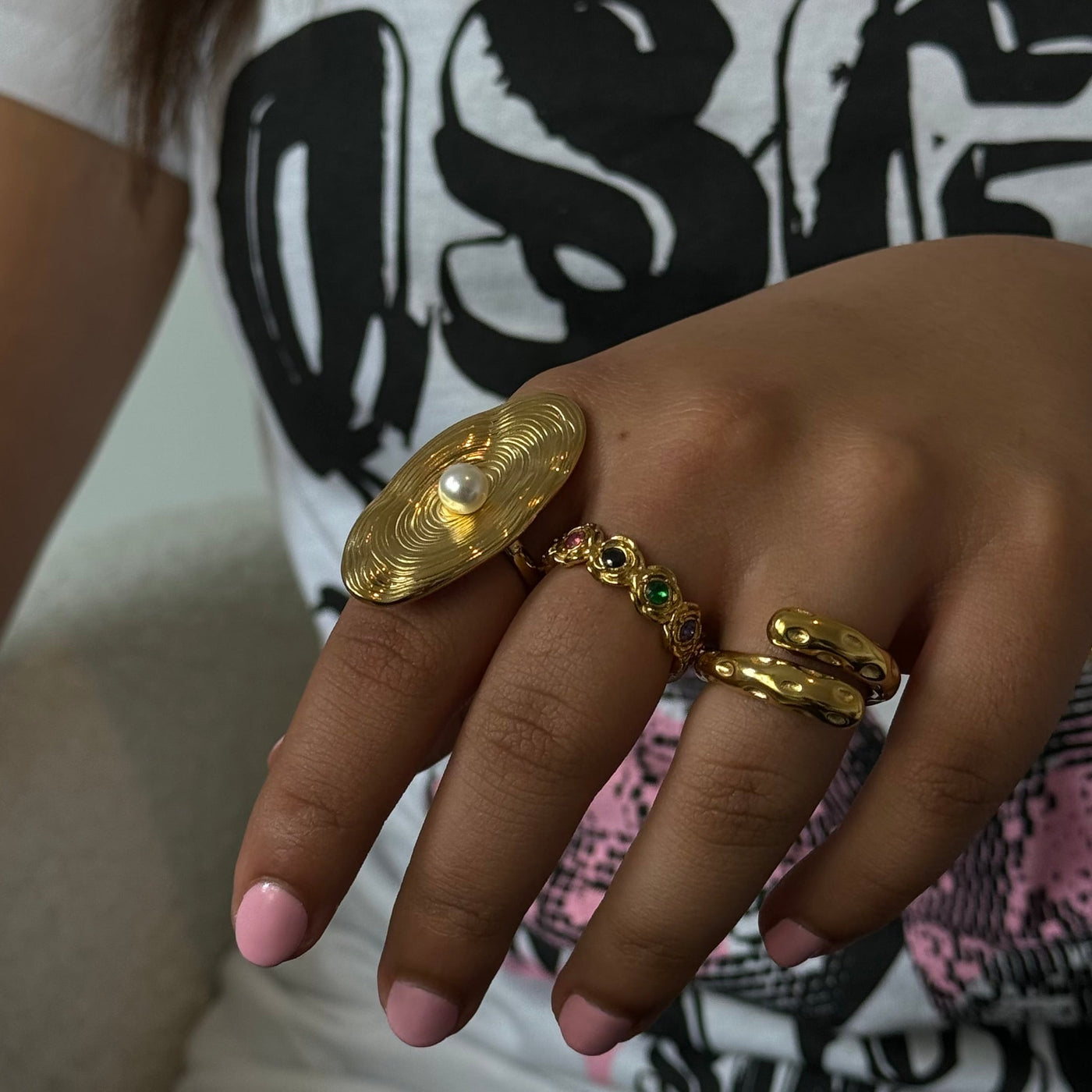 Gold Irregular Pearl Ring