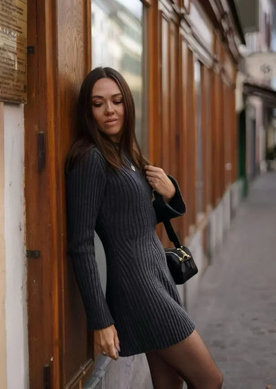 Faustine - Elegant Ribbed Knit Mini Dress