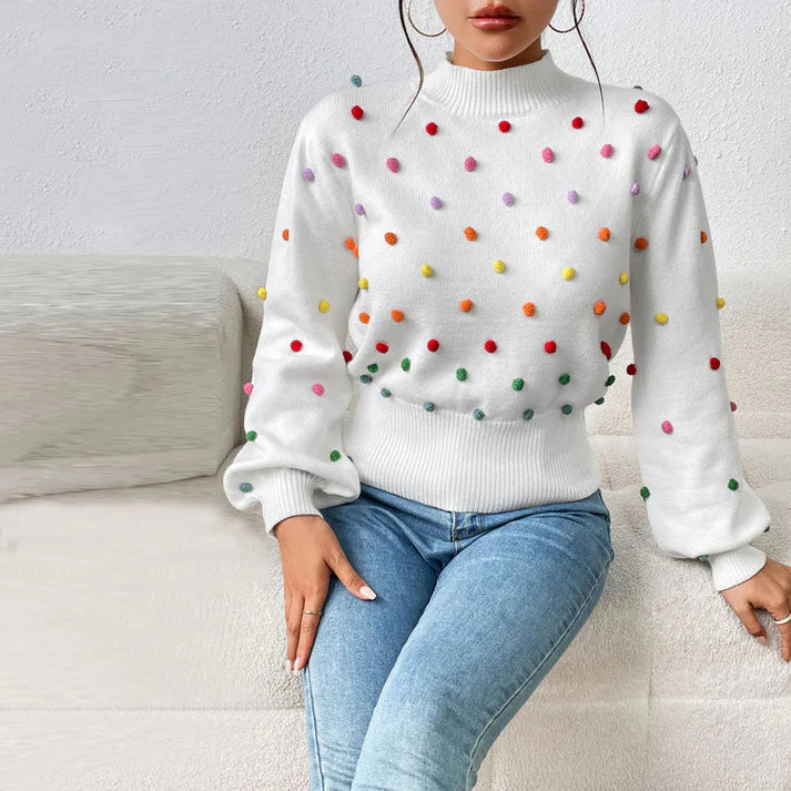 Avencea | Playful Knit Pom-Pom Sweater for Casual Styles