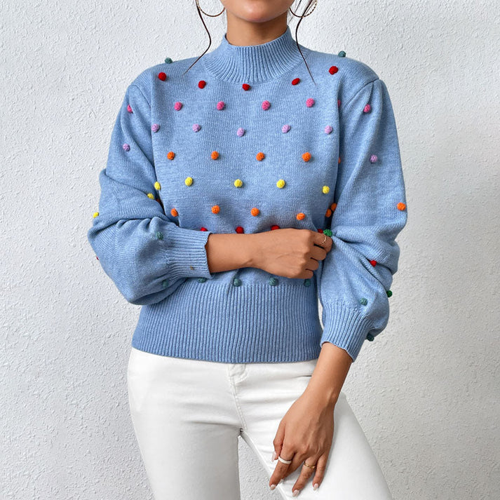 Avencea | Playful Knit Pom-Pom Sweater for Casual Styles