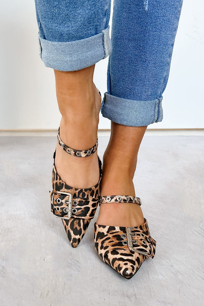 Enticing Style Buckle Strap Kitten Heels (Leopard)