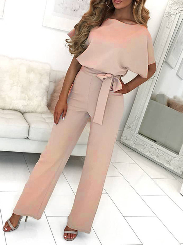 Avencea Overall with Ruffle Belt, Short Sleeves, Elegant Woman