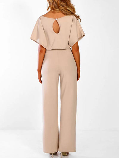 Avencea Overall with Ruffle Belt, Short Sleeves, Elegant Woman