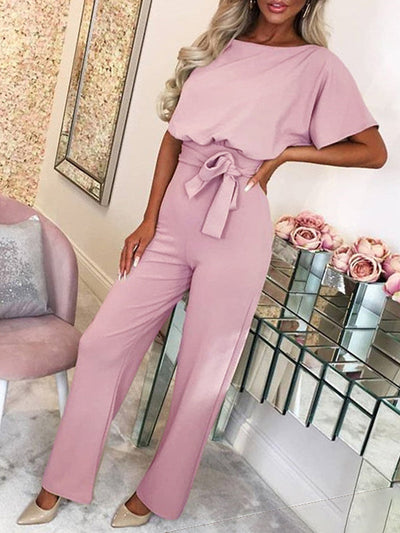 Avencea Overall with Ruffle Belt, Short Sleeves, Elegant Woman