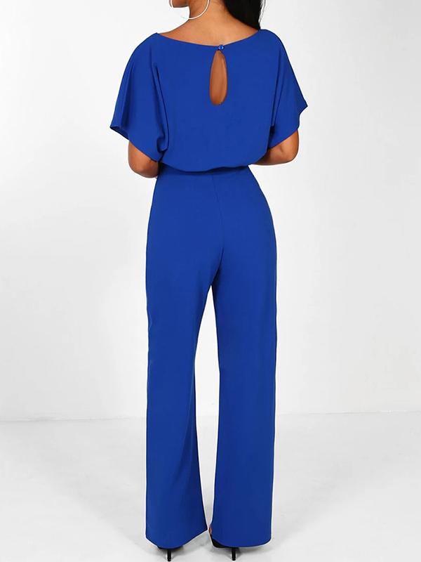 Avencea Overall with Ruffle Belt, Short Sleeves, Elegant Woman