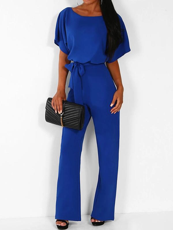 Avencea Overall with Ruffle Belt, Short Sleeves, Elegant Woman