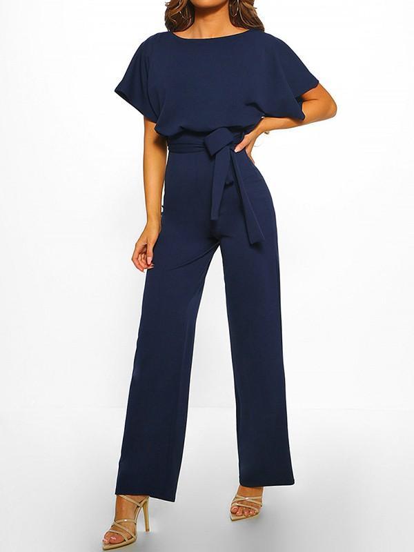 Avencea Overall with Ruffle Belt, Short Sleeves, Elegant Woman