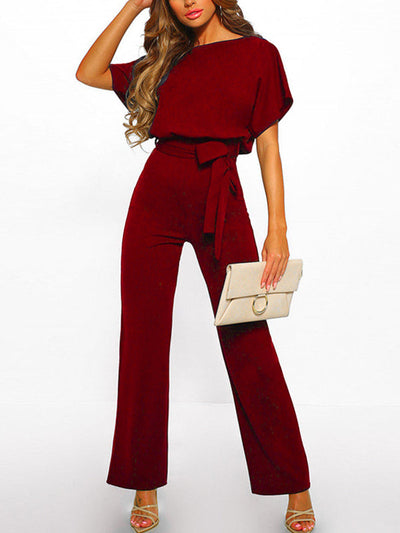 Avencea Overall with Ruffle Belt, Short Sleeves, Elegant Woman