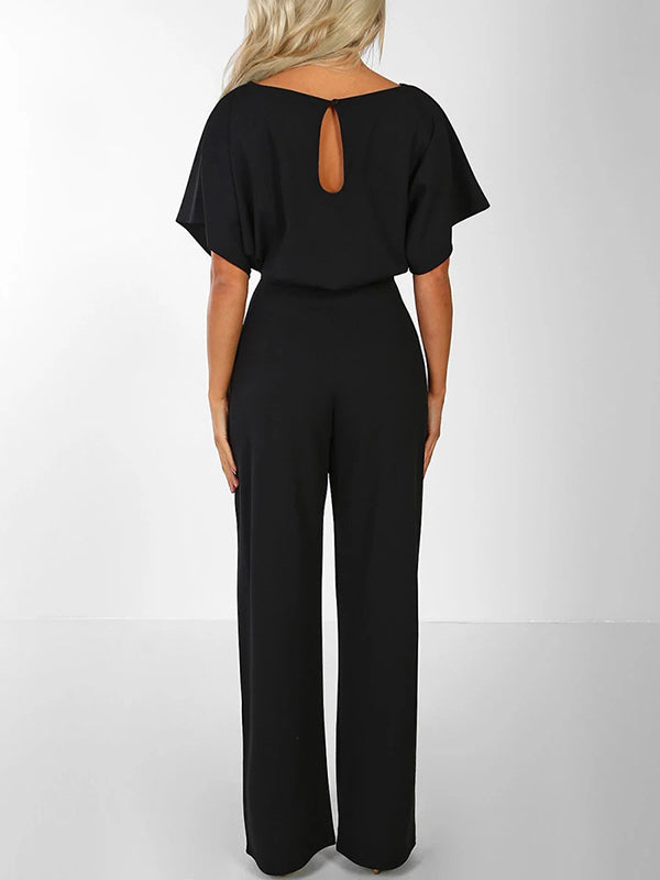Avencea Overall with Ruffle Belt, Short Sleeves, Elegant Woman