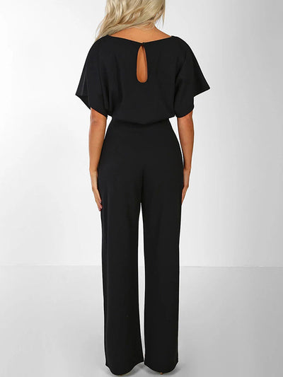 Avencea Overall with Ruffle Belt, Short Sleeves, Elegant Woman