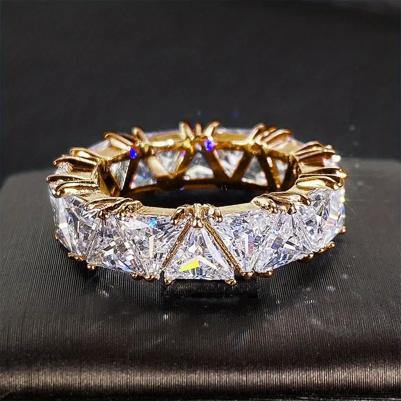 Gold Ring with Sparkling Crystal Inlay