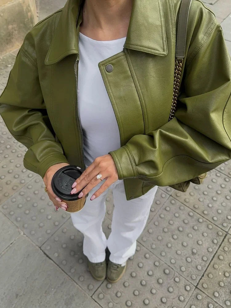 Stella | Women’s Relaxed Fit Oversized Leather Bomber Jacket