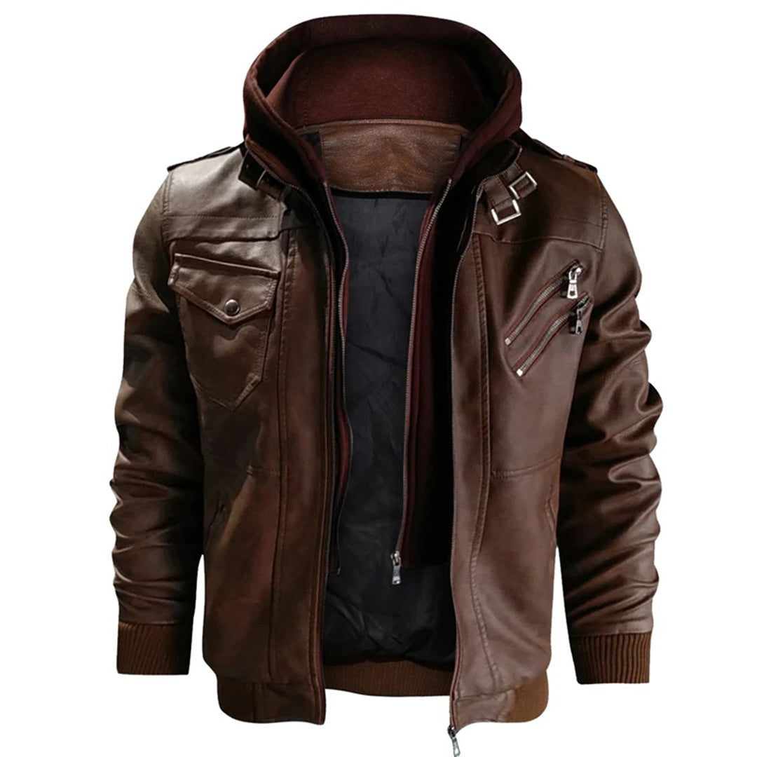 Avencea - Herens leather jacket with hood for optimal style and warmth