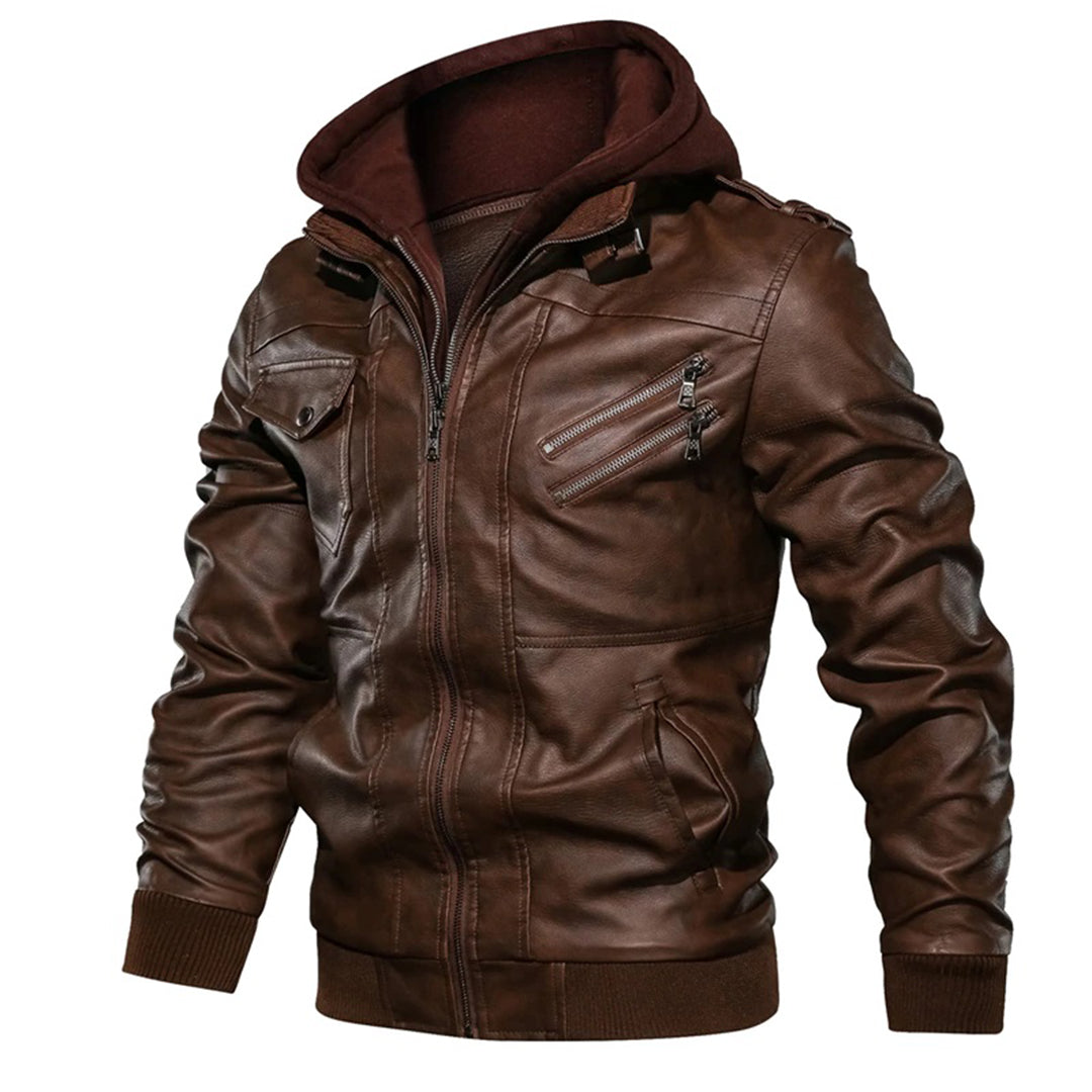 Avencea - Herens leather jacket with hood for optimal style and warmth