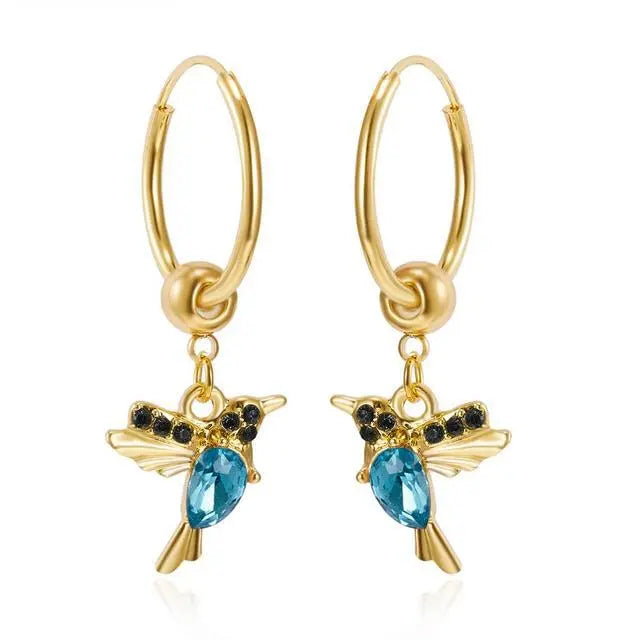 Hummingbird earrings with enamel and zirconia in gold