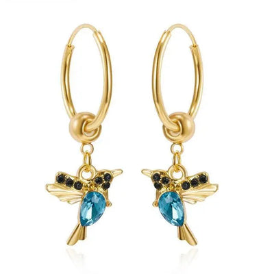 Hummingbird earrings with enamel and zirconia in gold