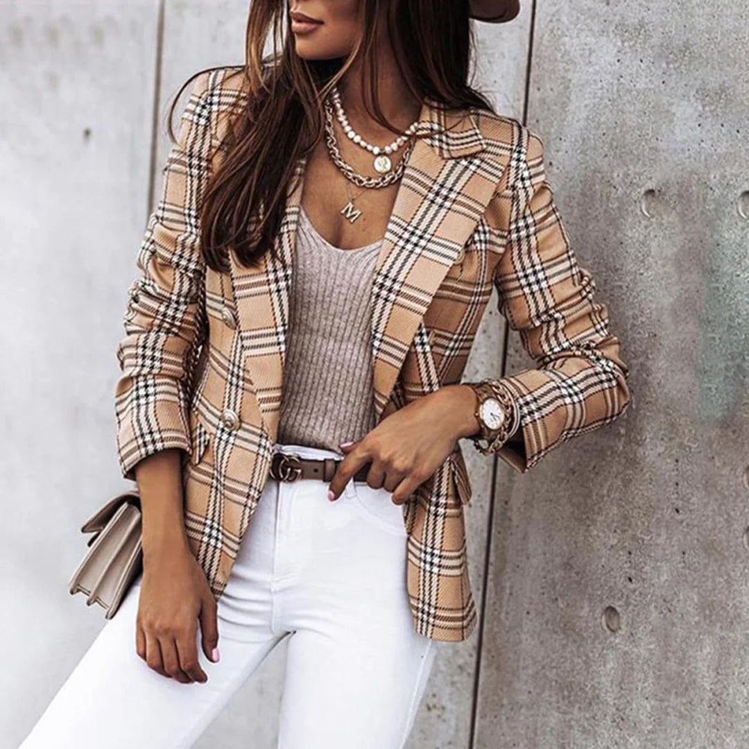 Avencea - Elegant Plaid Blazer