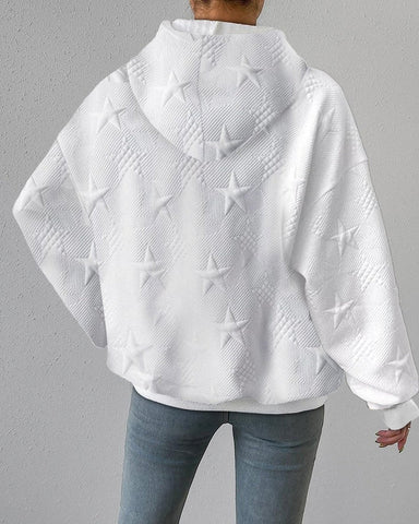 Women’s Knit Hooded Sweater – Oversized Fit – Embossed Star – Long Sleeve
