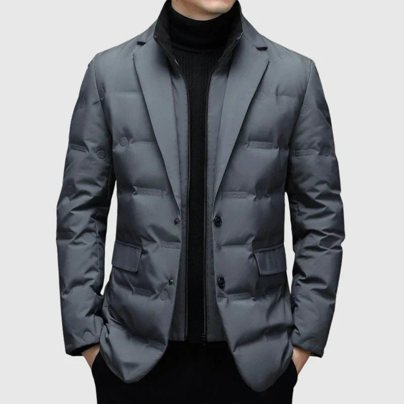 Men’s Quilted Jacket – Tailored Fit – Notched Lapel – Two-Button Blazer Style