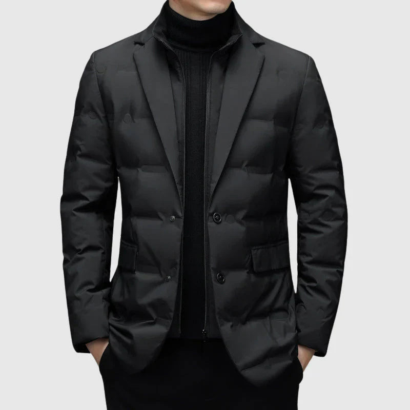 Men’s Quilted Jacket – Tailored Fit – Notched Lapel – Two-Button Blazer Style