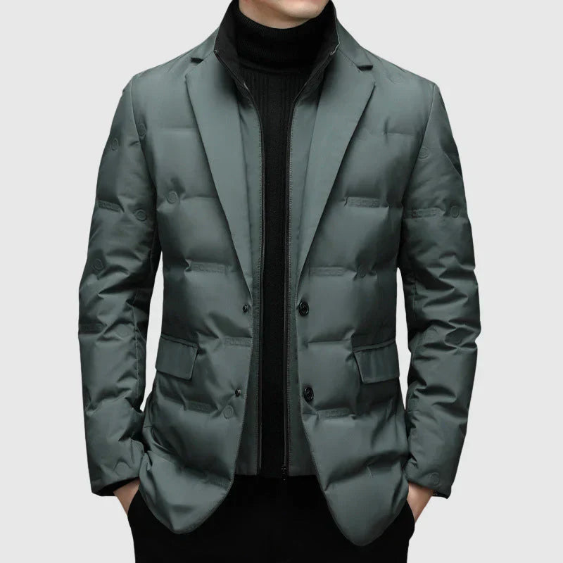 Men’s Quilted Jacket – Tailored Fit – Notched Lapel – Two-Button Blazer Style