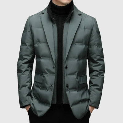 Men’s Quilted Jacket – Tailored Fit – Notched Lapel – Two-Button Blazer Style