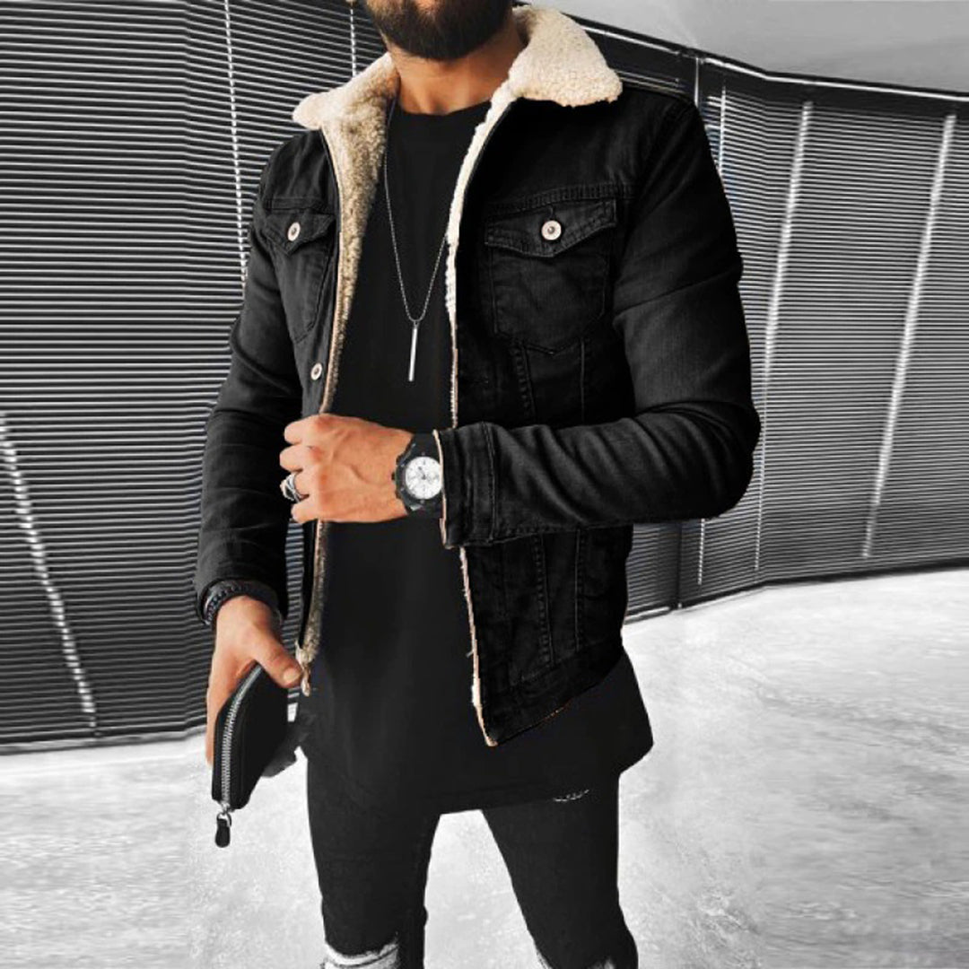 Men’s Denim Jacket – Slim Fit – Sherpa Lined – Button Front – Casual Layering Piece