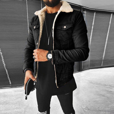 Men’s Denim Jacket – Slim Fit – Sherpa Lined – Button Front – Casual Layering Piece