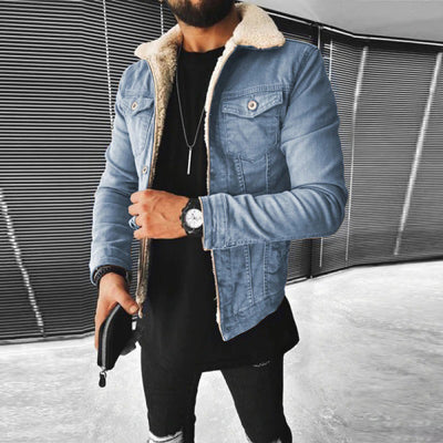 Men’s Denim Jacket – Slim Fit – Sherpa Lined – Button Front – Casual Layering Piece