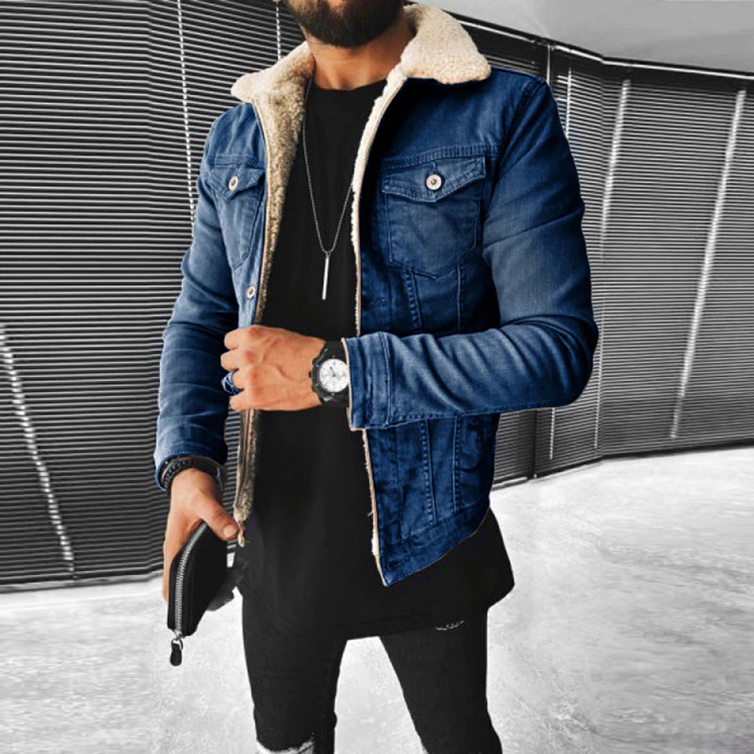 Men’s Denim Jacket – Slim Fit – Sherpa Lined – Button Front – Casual Layering Piece