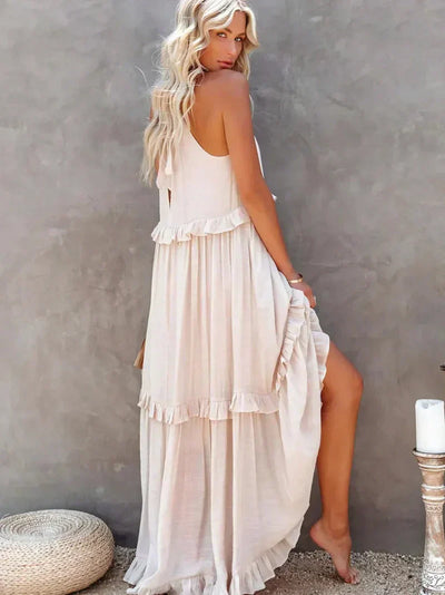 Women’s Maxi Dress – Halter Neck – Ruffle Tiers – Flowy Fit – Lightweight Cotton