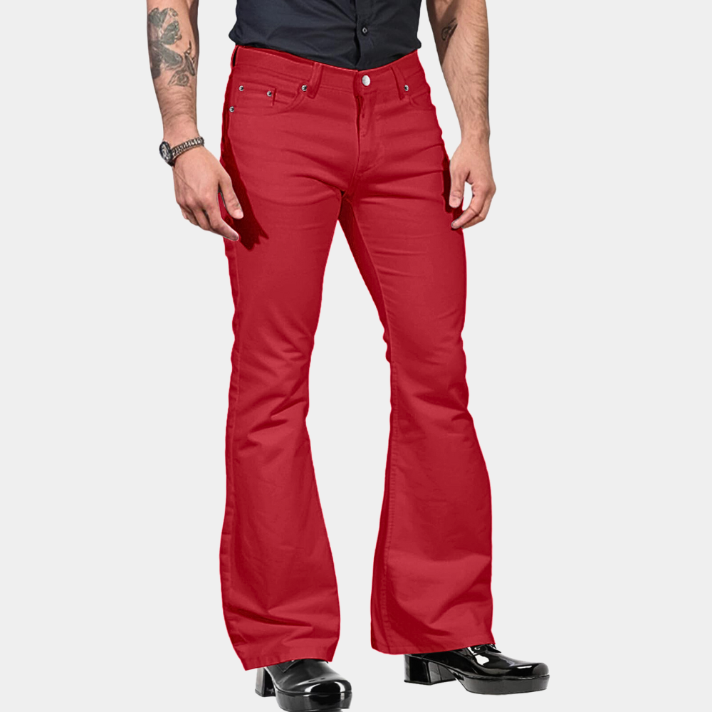 Men’s Flare Trousers – High Waist – Tailored Fit – Cotton Blend – Full Length Retro Style